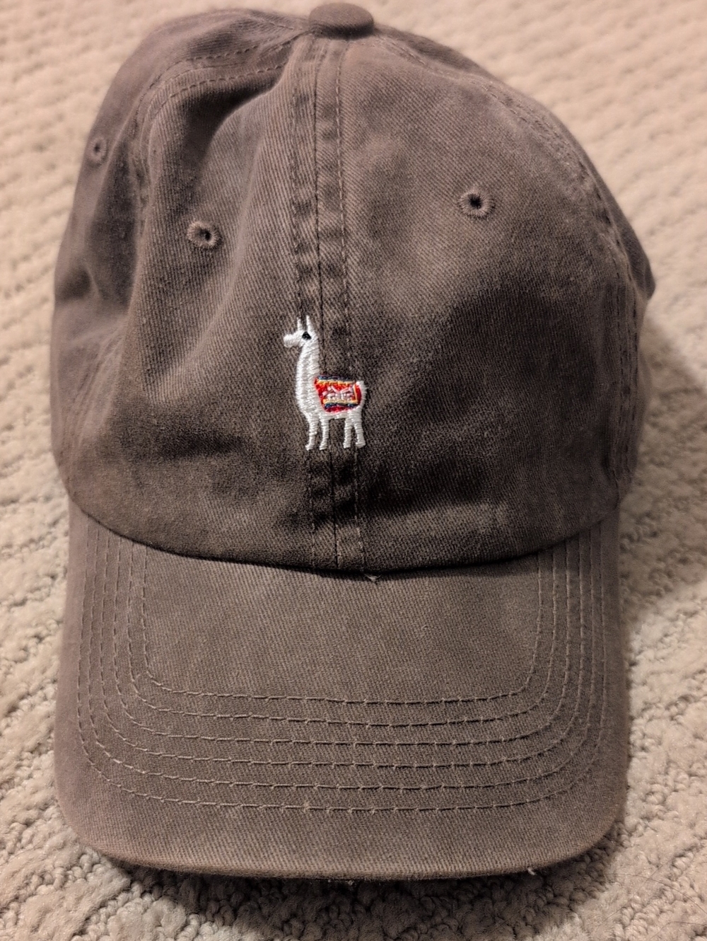 Embroidered Llama Baseball Cap - Brown